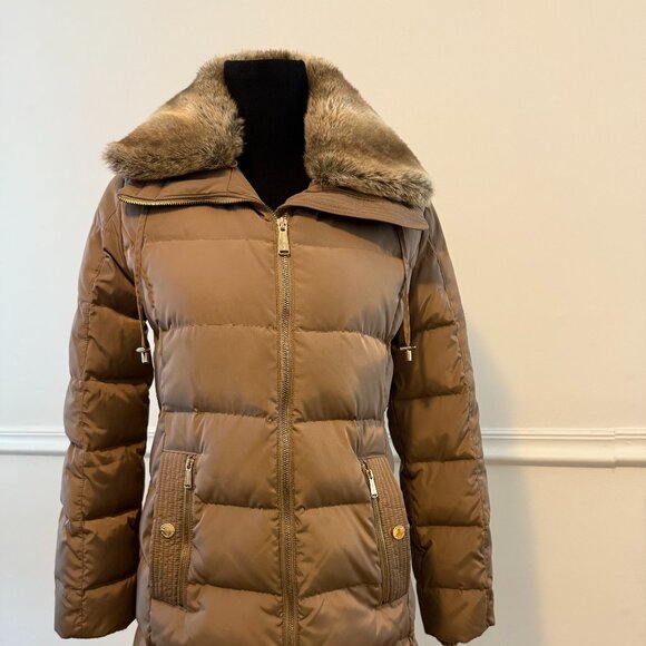 NWT Michael Michael Kors Faux-Fur-Collar Puffer Coat - SMALL